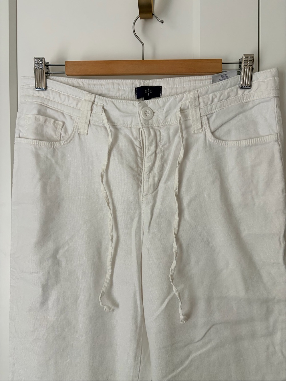 NYDJ White Linen Blend Wide-Leg Drawstring Pants | 4 - Picture 2 of 5